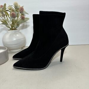 Coach Whitny Bead Chain Pointed Toe Suede Boots Black G5371 Women's 6B NWOB